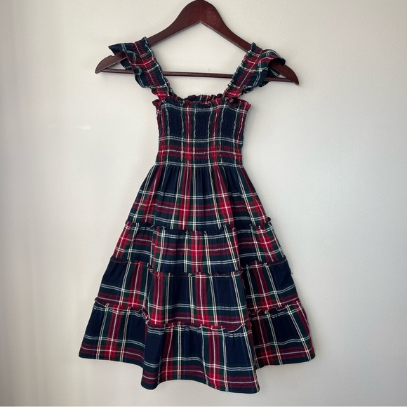 Hill House Girls 7/8Y Navy Blue Tartan Plaid Tiny Ellie Nap Dress Smocked Cotton - Picture 2 of 11
